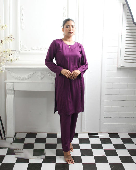 Linen Plum Two-Piece Indian Suit for Women
