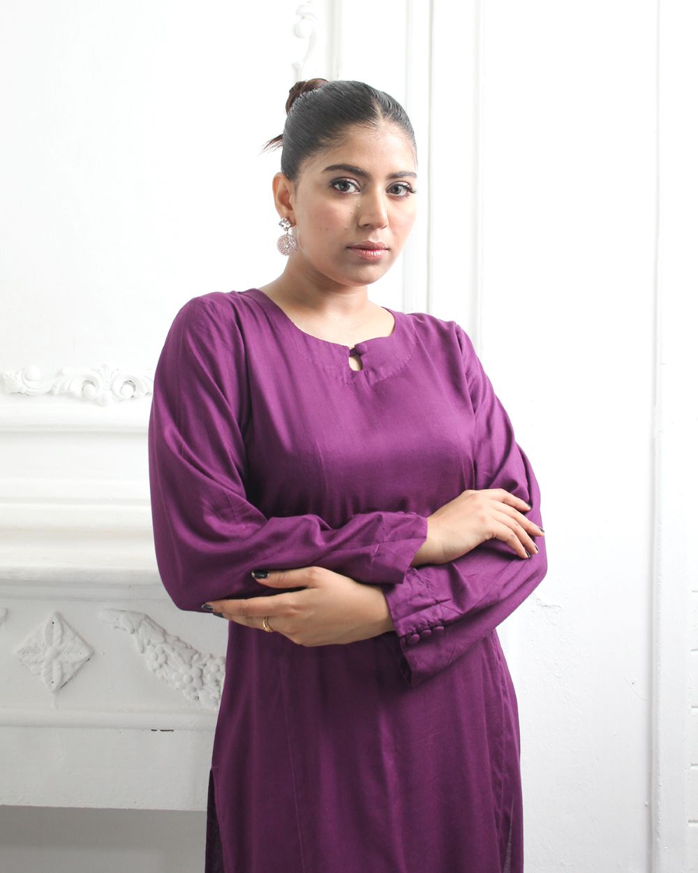 Linen Plum Two-Piece Indian Suit for Women